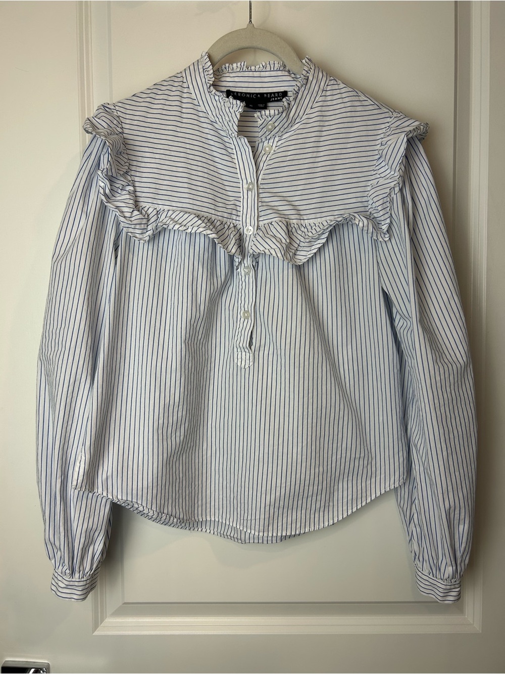 Verónica Beard Sonnet Shirt Top Ruffle yoke Striped Size XS luxury